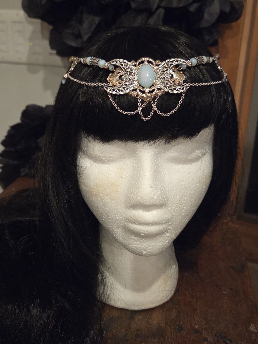 Ornate Silver-Tone Turquoise Headchain - Women Accessories